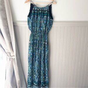 Teal and Black Geometric Maxi Dress 6 petite Enfocus Studio